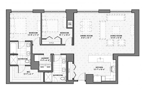 Floor plan for 2 beds, 2 baths, 1525 sqft